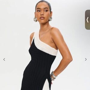 Stylish One-Shoulder Black and White Dress